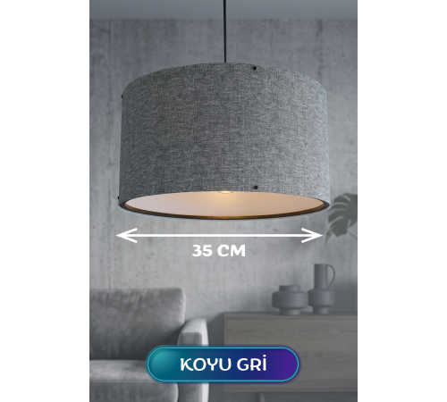 Koyu Gri Kumaş Başlıklı Sarkıt Avize 35 CM