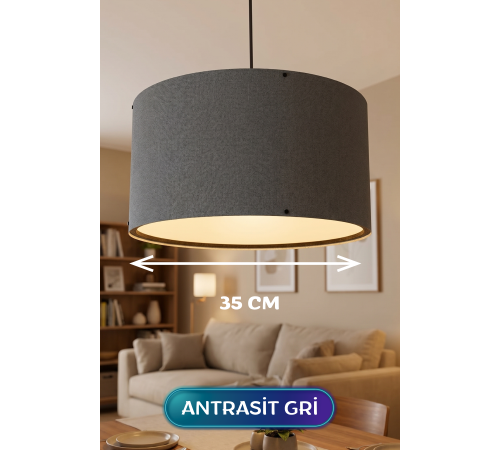 Antrasit Gri Kumaş Başlıklı Sarkıt Avize 35 CM