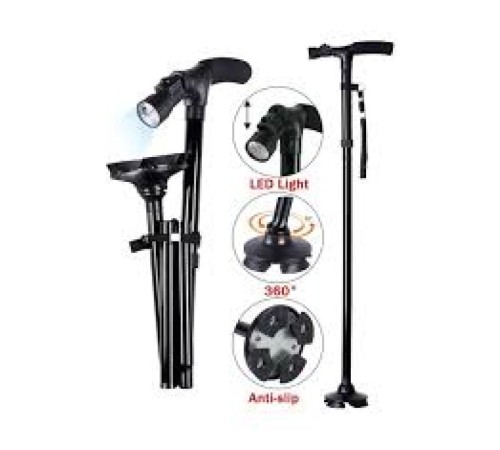 LED Işıklı Katlanır Baston – Ayarlanabilir, Kaymaz Tabanlı, Gece Kullanımına Uygun Yürüyüş Bastonu