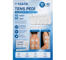 10 Paket, 40 Adet NAİS GOLD Tens Elektrod Pedi 5x5 cm Extra Güçlendirilmiş Yapışkanlı Kumaş, TENS Pedi Elektrot – Cilt Dostu Jel – Yüksek İletkenlik – TENS Cihazları ile Uyumlu