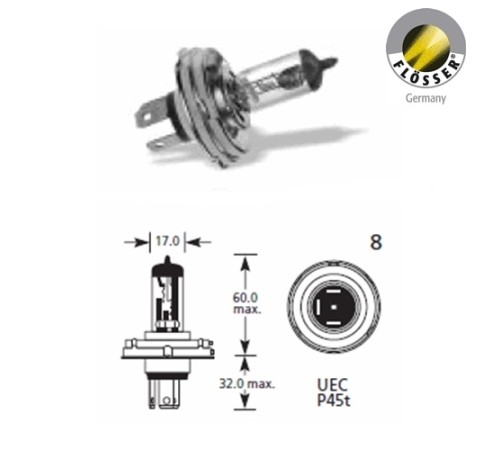 Flösher H4 Halojen Far Ampülü 12 Volt 60/55 Watt