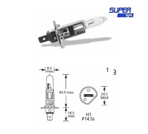 Super Light H1 Halojen Far Ampülü 12 Volt 60-55 Watt