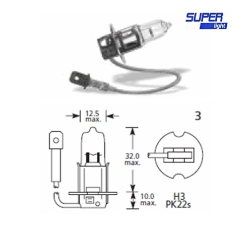 Super Light H3 Halojen Far Ampülü 12 Volt 60-55 Watt