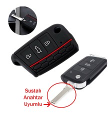 Seat Ibiza Leon Ateca Sustalı Anahtar Uyumlu Silikon Oto Anahtar Kumanda Kabı Siyah Kırmızı