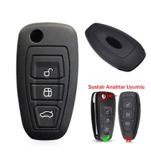 Ford Focus Mondeo Fiesta Kuga Sustalı Anahtar Uyumlu Silikon Oto Anahtar Kumanda Kabı Kılıf Siyah