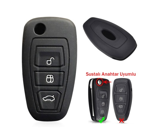 Ford Focus Mondeo Fiesta Kuga Sustalı Anahtar Uyumlu Silikon Oto Anahtar Kumanda Kabı Kılıf Siyah