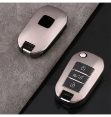 Peugeot 301 Citroen C-ELLYSE Berlingo 2024 Sustalı Anahtar Uyumlu Silikon Oto Anahtar Kumanda Kabı Kılıf Gri