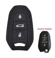Peugeot 208 308 508 3008 5008 Uyumlu Silikon Oto Anahtar Kumanda Kabı Kılıf Siyah