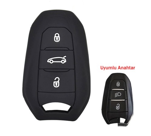 Peugeot 208 308 508 3008 5008 Uyumlu Silikon Oto Anahtar Kumanda Kabı Kılıf Siyah