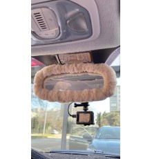 Peluş Dikiz Ayna Kılıfı Süs Bej