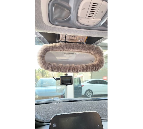 Peluş Dikiz Ayna Kılıfı Süs Gri