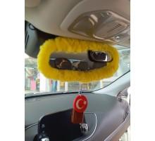 Peluş Dikiz Ayna Kılıfı Süs Sarı