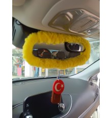 Peluş Dikiz Ayna Kılıfı Süs Sarı