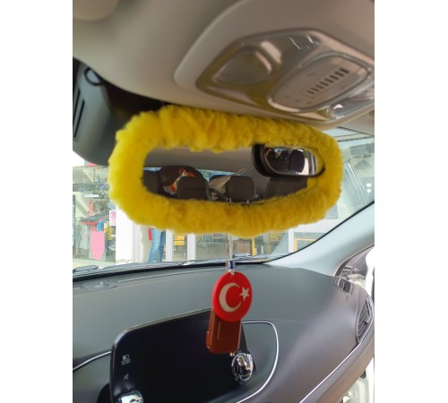 Peluş Dikiz Ayna Kılıfı Süs Sarı