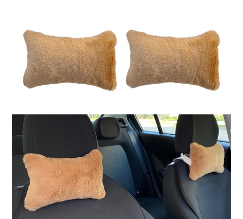 Yumuşak Peluşlu Ortopedik Araba Seyahat Boyun Yastığı 2'li Kahverengi