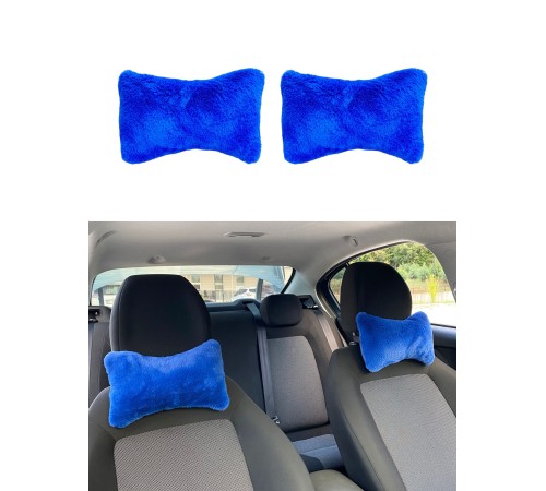 Yumuşak Peluş Ortopedik Araba Seyahat Boyun Yastığı 2'li Mavi