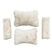 Peluş Ortopedik Araba Seyahat Boyun Yastığı Emniyet Kemer Pedi Seti Bej