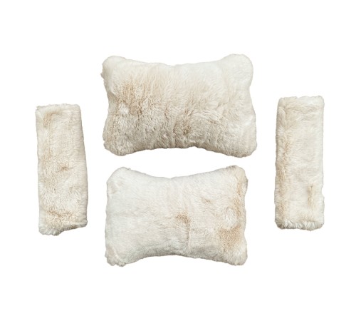 Peluş Ortopedik Araba Seyahat Boyun Yastığı Emniyet Kemer Pedi Seti Bej