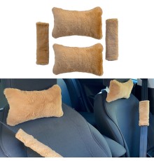 Peluş Ortopedik Araba Seyahat Boyun Yastığı Emniyet Kemer Pedi Seti Kahverengi