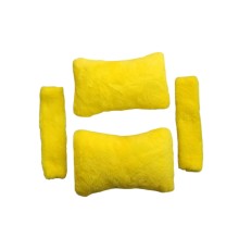 Peluş Ortopedik Araba Seyahat Boyun Yastığı Emniyet Kemer Pedi Seti Sarı