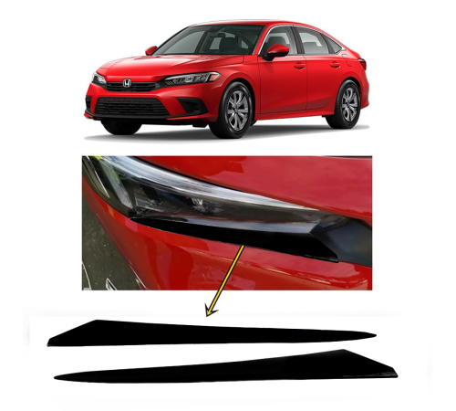 Honda Civic FE1 2022 ve Sonrası Far Altı Kaşı Çıtası Piyano Black 2 Parça