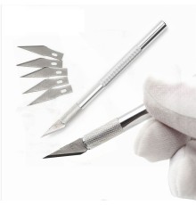 Metal Kretuvar Bıçağı Neşter Tipi Hassas Kesim Maket Bıçağı 5 Yedek Uçlu