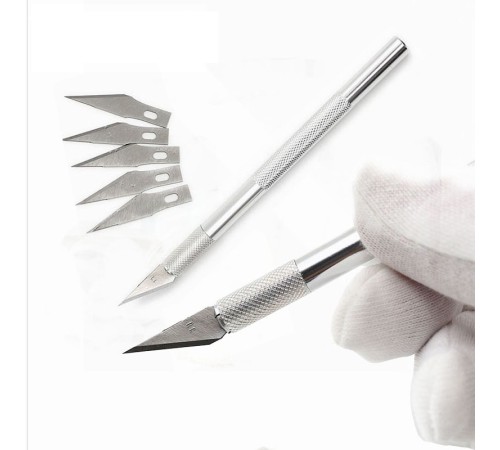 Metal Kretuvar Bıçağı Neşter Tipi Hassas Kesim Maket Bıçağı 5 Yedek Uçlu