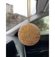 Kristal Taşlı Disko Topu Dikiz Ayna Süsü Küçük 6cm Altın