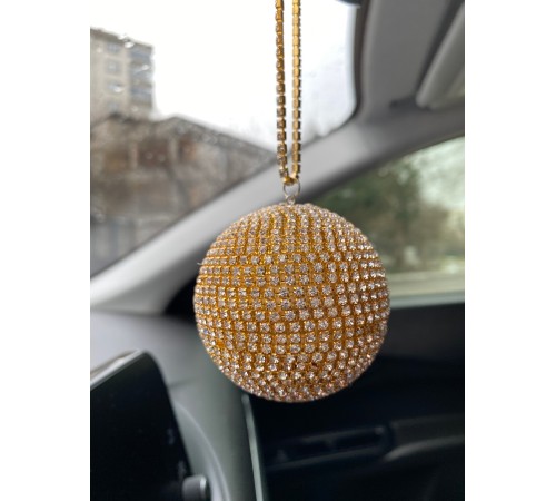 Kristal Taşlı Disko Topu Dikiz Ayna Süsü Küçük 6cm Altın