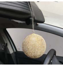 Kristal Taşlı Disko Topu Dikiz Ayna Süsü Büyük 8cm Altın