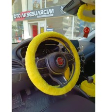 Yumuşak Tüylü Peluş Direksiyon Kılıfı Sarı