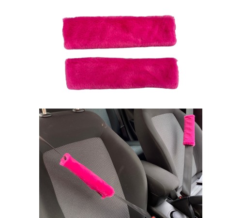 Peluş Seyahat Emniyet Kemer Pedi Kılıfı 2'li Fuşya Pembe