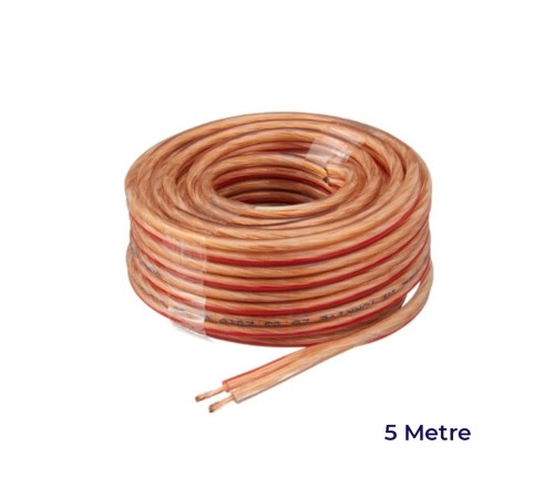 Elektrik Oto Tesisat Kablosu Çiftli Bitişik Kordon Saf Bakır 2x0.75mm 5 Metre Şeffaf