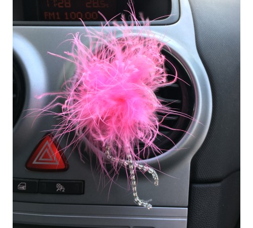 Flamingo Gümüş Pleksi Taşlı Havalandırma Klips Oto Kokusu Pembe