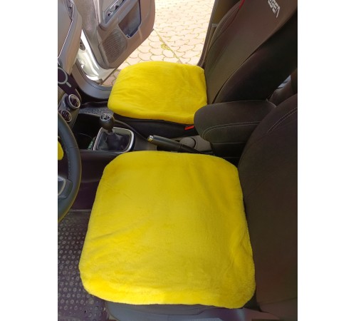 Yumuşak Tüylü Peluş Serme Oto Koltuk Koruyucu Minder Kılıf Ön 2'li Sarı