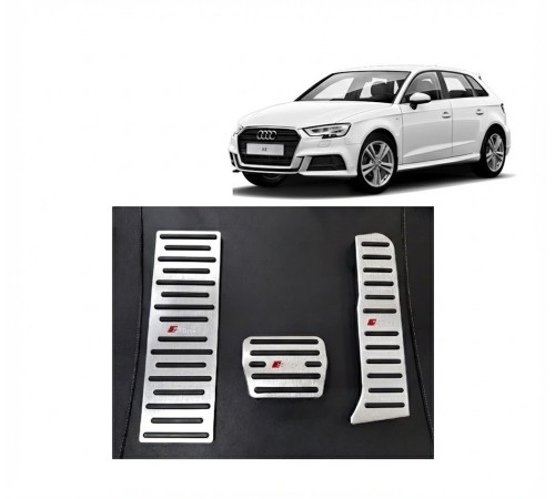 Audi A3 Q3 Uyumlu Otomatik Vites Pedal Seti Gaz Fren Ayak Dayama Takımı 3 Parça Krom