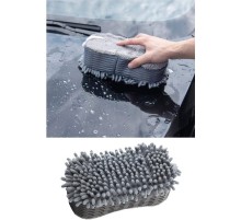 Çift Taraflı Mikrofiber Şönil Tüylü Araba Oto Yıkama Kurulama Temizlik Süngeri 23x12x6cm Gri