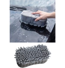 Çift Taraflı Mikrofiber Şönil Tüylü Araba Oto Yıkama Kurulama Temizlik Süngeri 23x12x6cm Gri