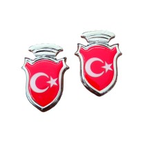 Türk Bayraklı  Arma Damla Etiket Kırmızı 2'li