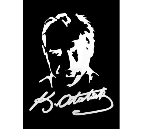 K.Atatürk Silüetli İmzalı Oto Sticker Beyaz 19x15cm
