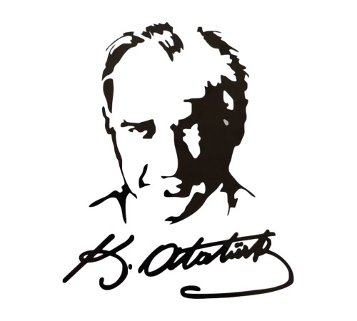 K.Atatürk Silüetli İmzalı Oto Sticker Siyah 19x15cm