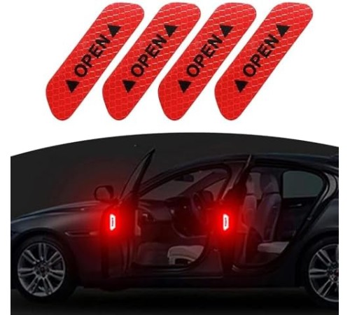 Araba Kapı Açık Uyarı Reflektörü Etiket Sticker 4'lü 9.5x2.5cm Kırmızı