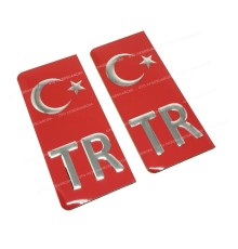 TR Plaka Arması Metal Etiket Sticker Kırmızı 2'li