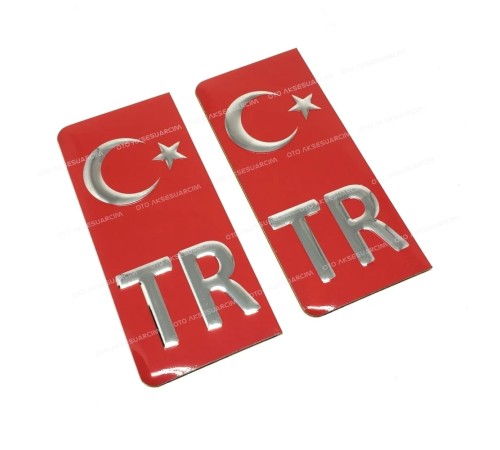 TR Plaka Arması Metal Etiket Sticker Kırmızı 2'li
