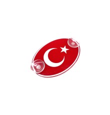 Türkiye Bayraklı Kırmızı Oval Vantuzlu Pleksi Cam Süsü Beyaz 13x8cm