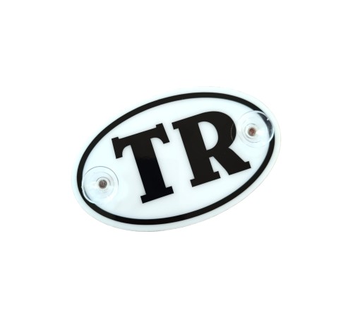 TR Plaka Oval Vantuzlu Pleksi Cam Süsü Beyaz 13x8cm