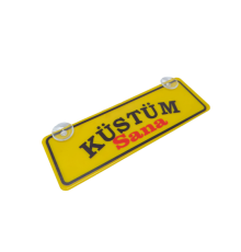 Küstüm Sana Yazılı Sarı Dekor Plaka Vantuzlu Cam Süsü 22x7.5cm KS2