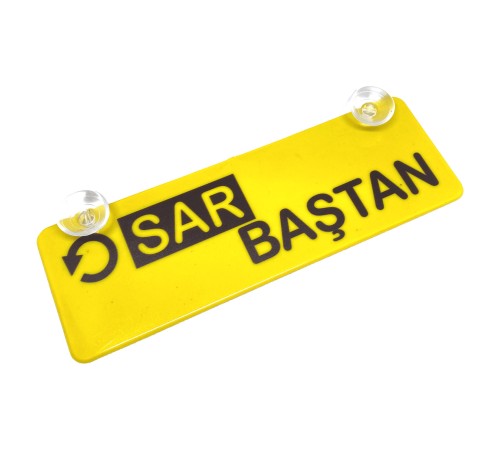 Sar Baştan Yazılı Sarı Dekor Plaka Vantuzlu Cam Süsü 22x7.5cm