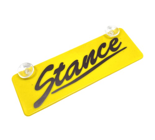 Stance Yazılı Sarı Dekor Plaka Vantuzlu Cam Süsü 22x7.5cm