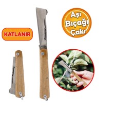 Aşı Bıçağı Profesyonel Çelik Tepeli Uçlu Bağ Ağaç Budama Aşı Çakısı 170 mm Ahşap Saplı Bıçak Çakı